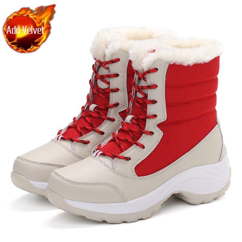 Winter Fleece-lined with Laces Chunky Waterproof High-top Ladies Shoes Chic and Elegant Trend 2025 Padded Hot Women's Snow Boots