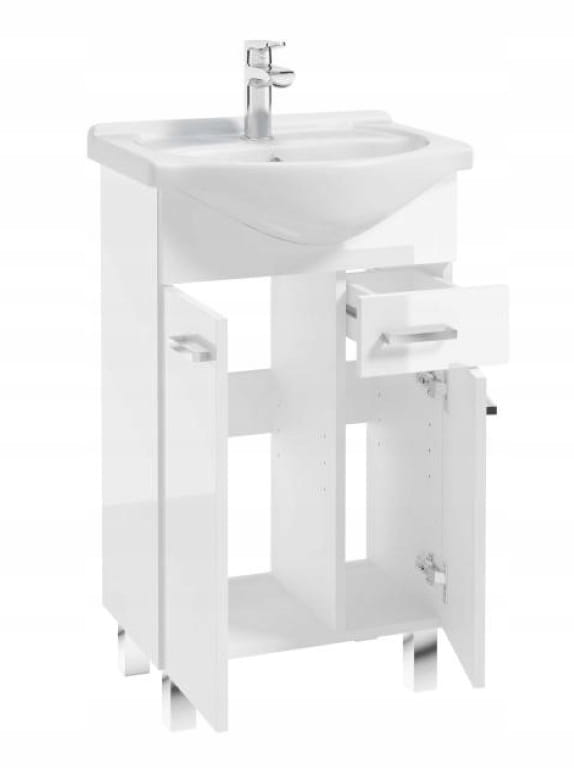 Bathroom cabinet with a washbasin on legs 85x50, standing white Mea with an elongated chrome tap