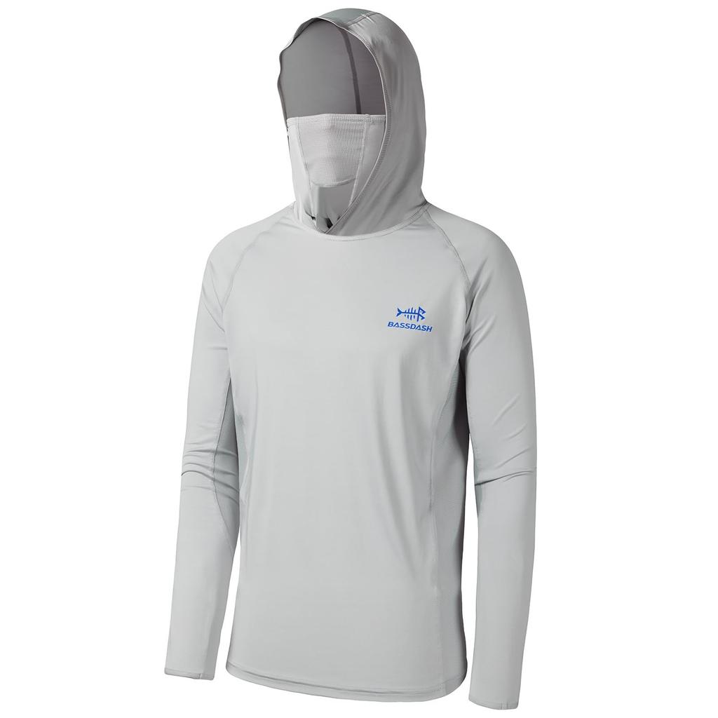 Bassdash Hooded Fishing with Face Sun Long Sleeve Men's UPF50+ T-Shirt Mask, Protection, (Cool Gray, XL)