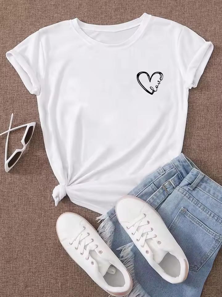 Simple Women's T-Shirt Printed Short-Sleeve Comfortable Fabric Short-sleeve Tops Crew Neck Women's Workwear Tops