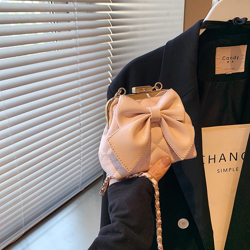 Fashionable French Style Bowknot Mini Wallet Chic Quilted Chain Bag For All Genders