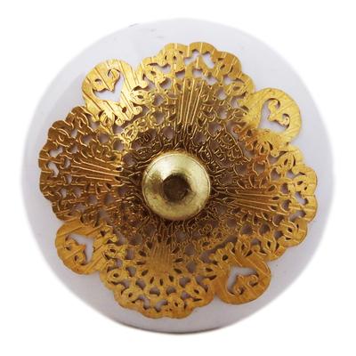 [A3117] - Golden White 'Boho' Ceramic Furniture Knob - 60x40 Mm