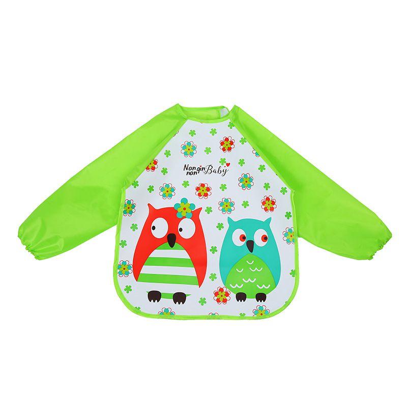 Cute Waterproof Cartoon Baby Feeding Apron With Long Sleeves For Toddler Weaning
