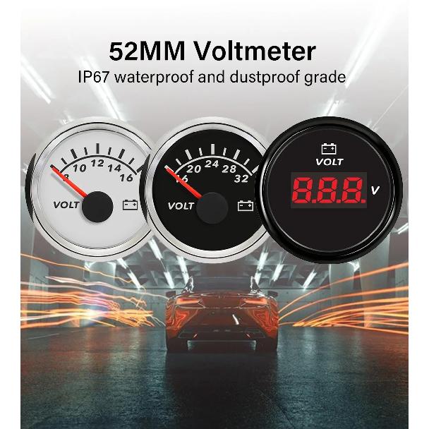 ELING Newest Waterproof Universal 52mm (2") Voltmeter Volt Gauge Meter with Red Backlight for Car Boat Yacht Truck