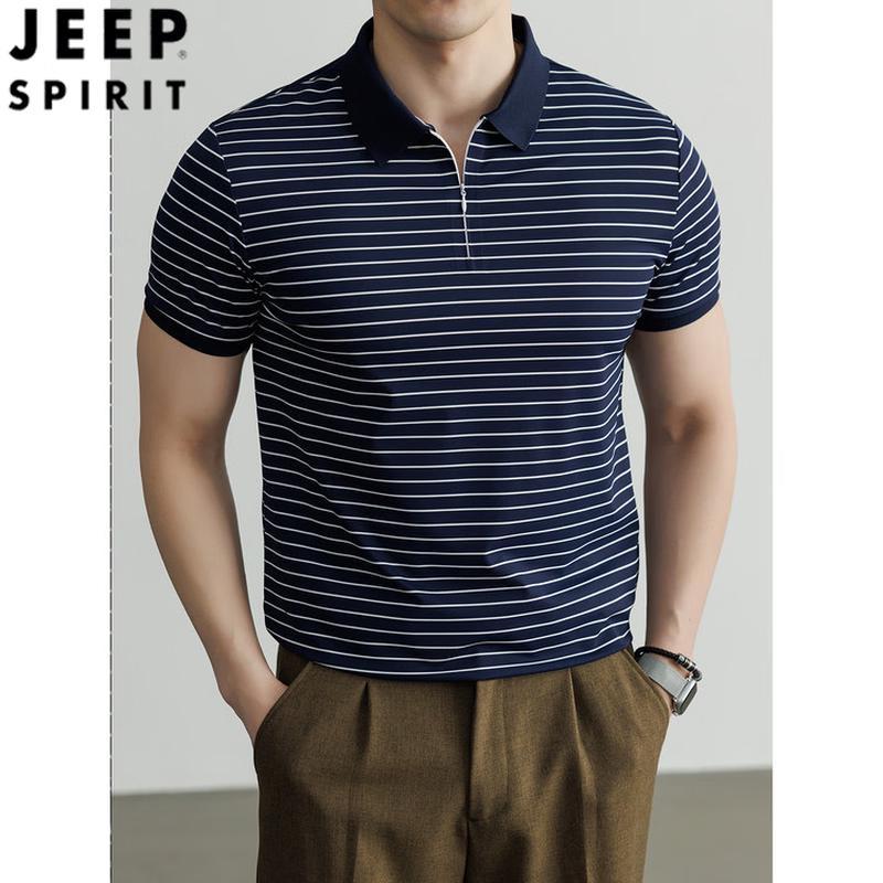 JEEP SPIRIT Men s Striped Half-Zip Polo Shirt M