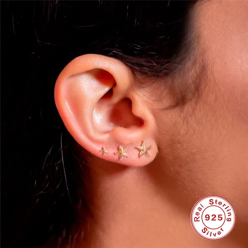 Star Geometric Starfish Base Stacked Earrings Earrings Earrings Stud Earrings Three-Piece Set Three-Piece Set S925 Sterling Silver