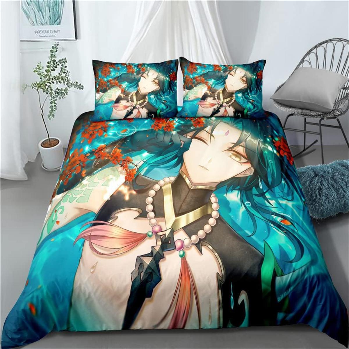 

Genshin 3D Printed Duvet Cover Set with Pillowcases for Boys And Girls, Microfiber Bedding Sets with Hidden Zipper Closure 135*200cm
