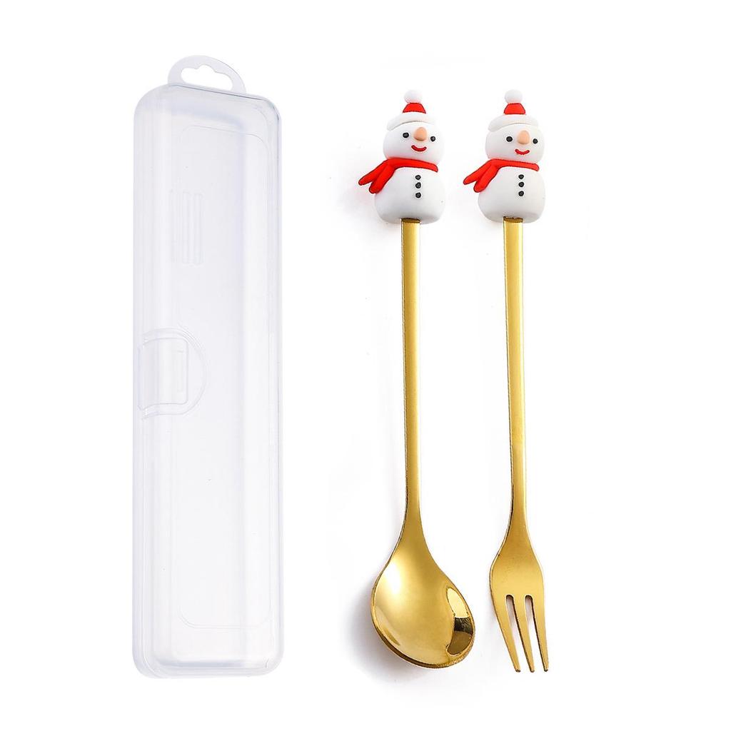 Christmas Cartoon Snowman Spoon & Fork Set - Cute Dessert Cutlery Gift