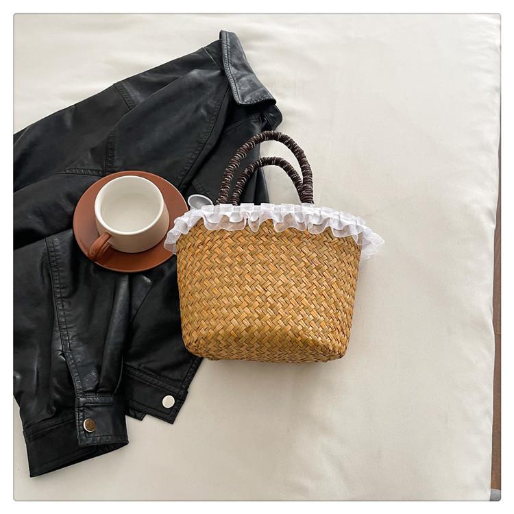 

Маленькая свежая плетеная сумка из рафии большой вместимости соломенная плетеная сумка женская для пляжного отдыха портативная сумка-корзина для овощей