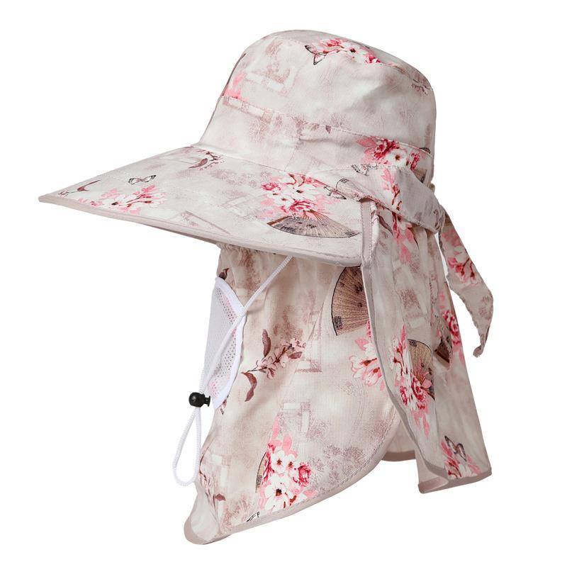 Big Eaves Tea Picking Hat Women'S Spring Summer Outdoor Sun Protection Sun Hat Face Mask Cycling Farm Hat