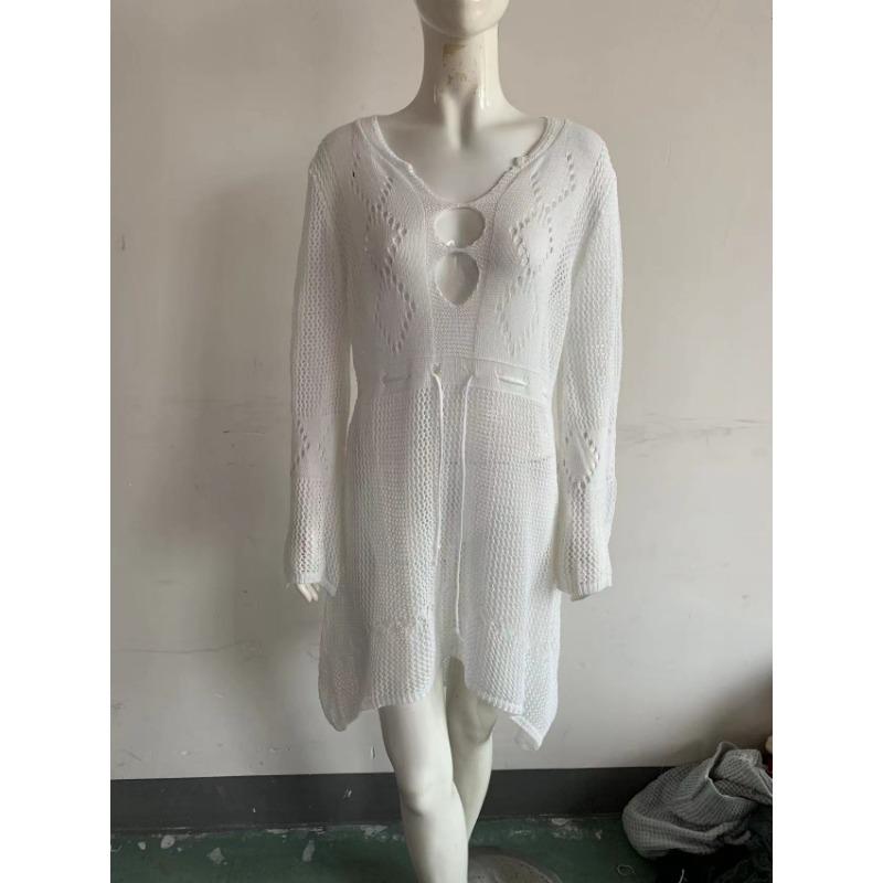 Women's Hollow Out Sun Shirt Flared Sleeve Beach Cover Up Bikini Outer Shirt Knitwear
