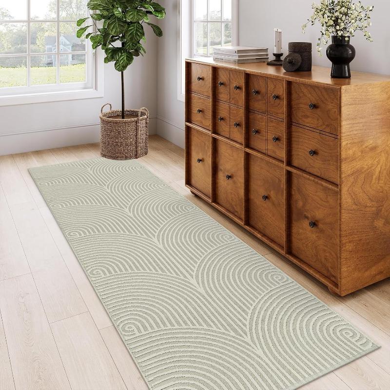 Geometric Line Runner Rug Indoor Outdoor Long Carpet Daily Home Decoration Non-Slip Floormat for Bedroom Living Room Hallway