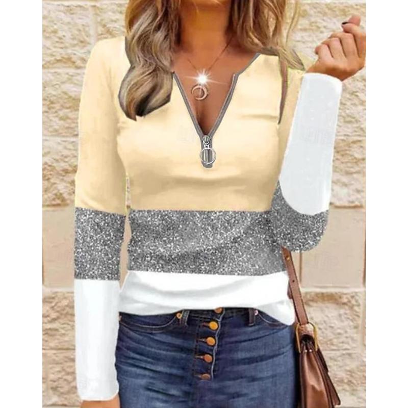 

Women s T Shirt Graphic Geometric Color Block Vintage Stylish Classic Long Sleeve V Neck 2XL