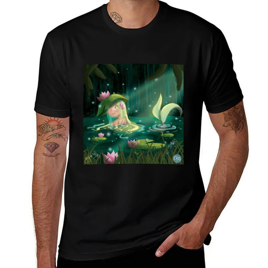 Mermaid In A Lily Pond TShirt Heavy Duty Casual Work Tee