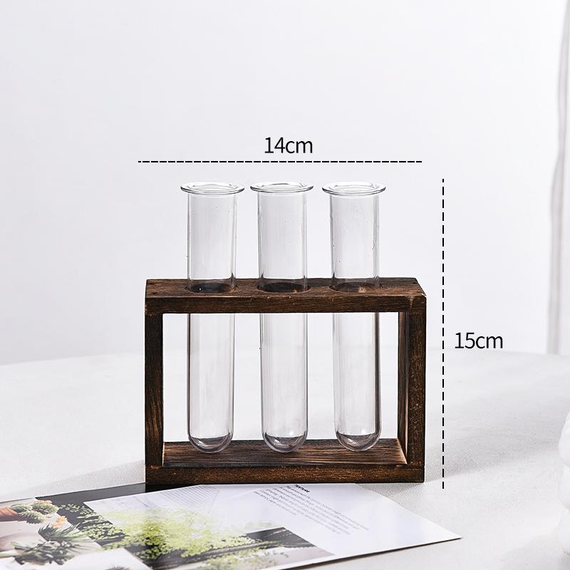 

1 Set Creative Hydroponic Plants Container with Wood Frame Transparent Test Tube Vase Bonsai Home Desktop Decor Crafts