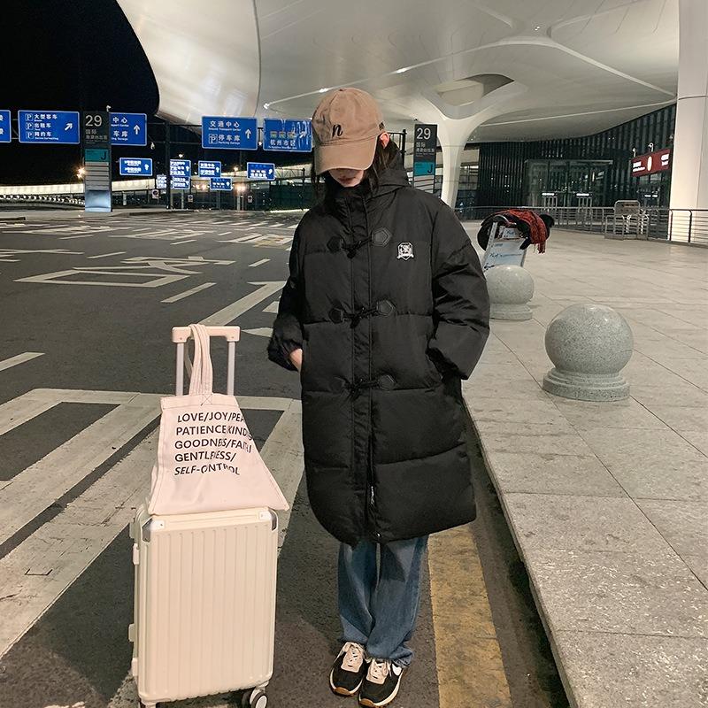 

Padded clothes women s winter new medium and long milk yellow horn buckle padded clothes padded jacket thick coat small man S чорний