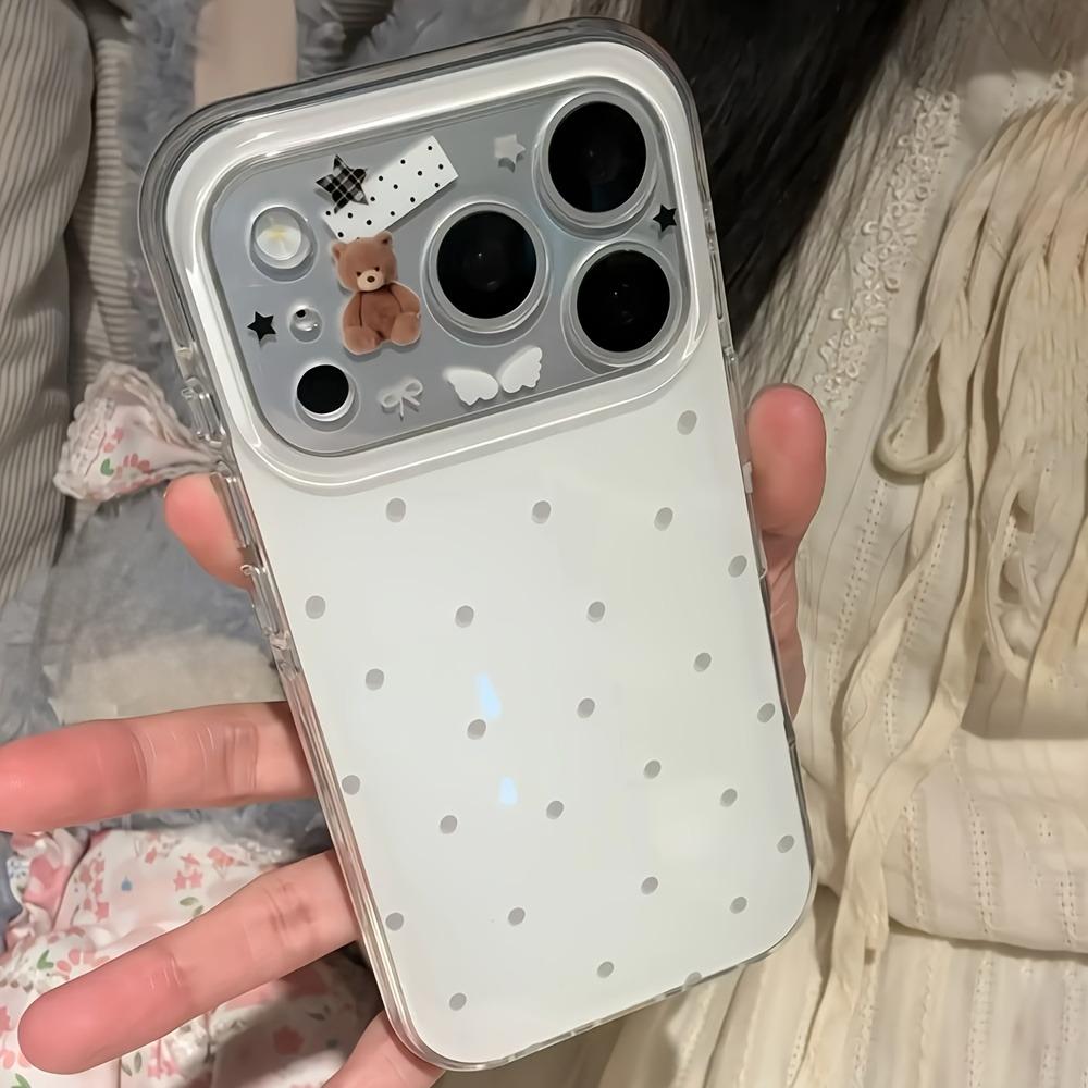 Cute Polka Dots Bear Star Pattern Phone Case For iPhone 17 16 15 14 13 12 11 Pro Max Stylish Minimalist Protection Back Cover