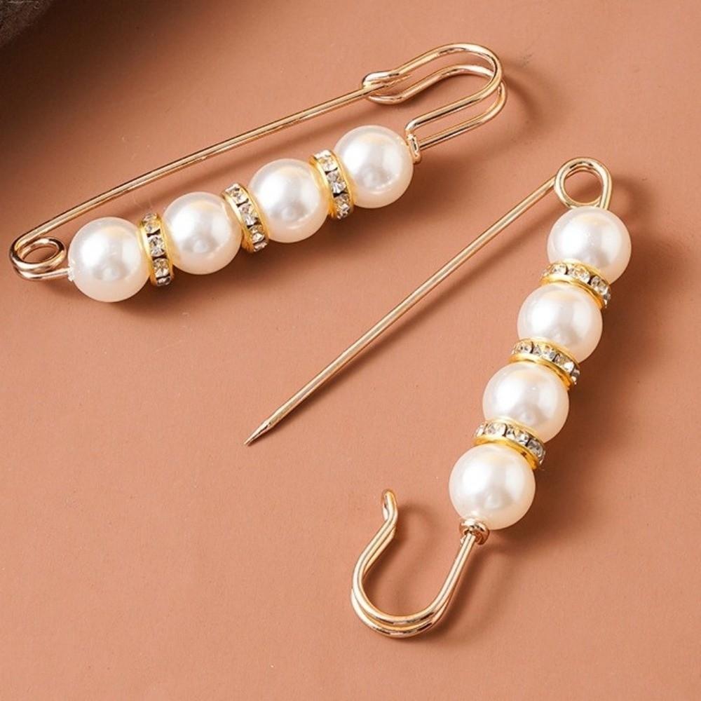 Leak Proof Metal Brooch Imitation Pearl Waist Buckle Creative Dress Brooch  Waist Tightening