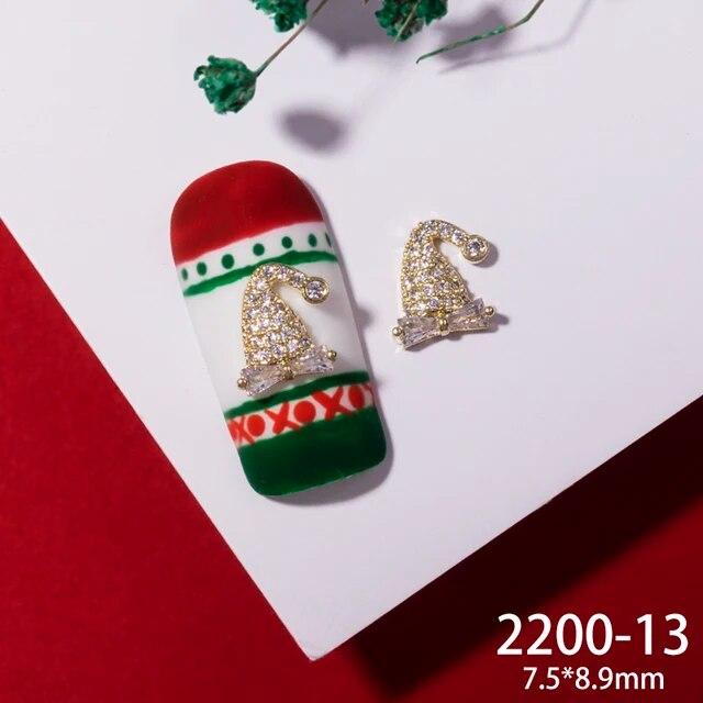2pcs 3D Alloy Christmas Tree Bells Nail Art Zircon Pearl Metal Manicure Nails Accessories DIY Nail Decorations Supplies Charms