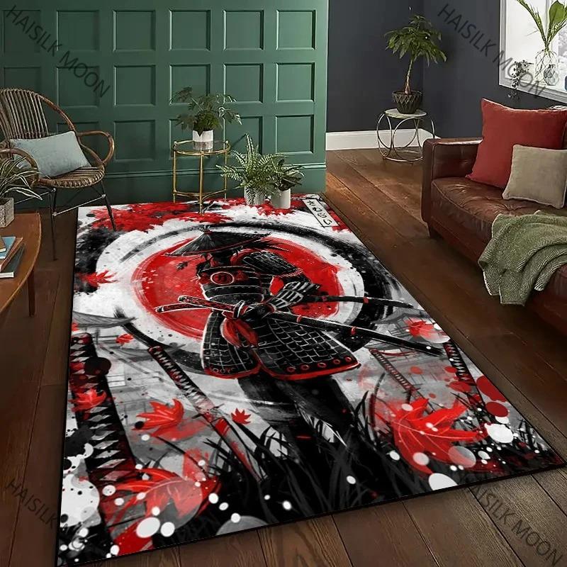 3D HD Printing Samurai Pattern Carpet Bedroom Living Room Computer Room Office Large Area Rugs Available in All Seasons Mat Gift