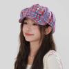 Sun Protection Plaid Cloud Berets Korean Style Octagonal Caps Japanese Button Hat  Spring Summer