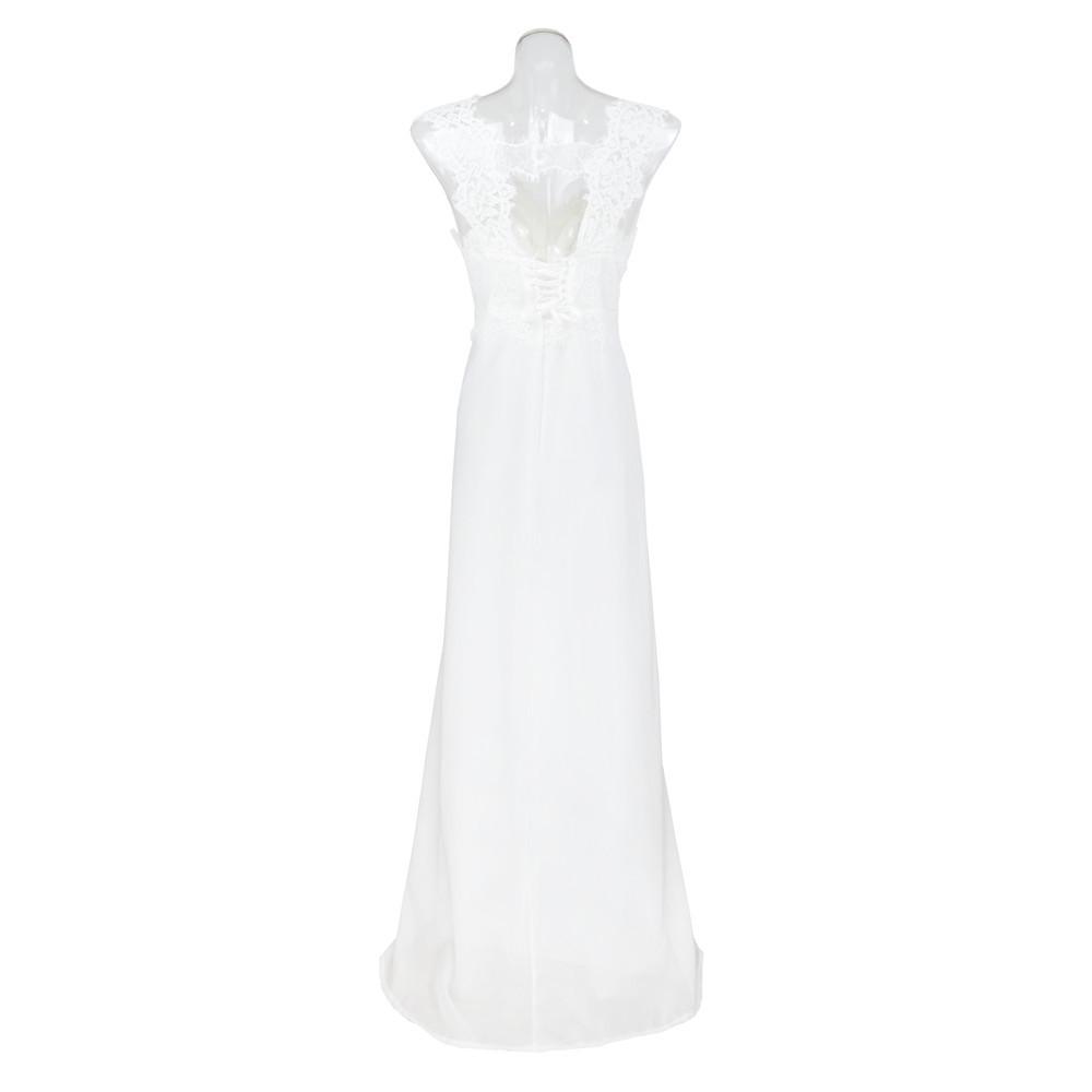 Elegantes Weißes Spitzen-Chiffon-Hochzeitskleid für Damen Süßer Herz-Ausschnitt Ärmellos Rückenfrei Empire-Taille Bodenlang Brautkleid mit Schleppe Neu