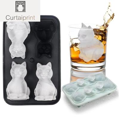 Eiswürfelschalen mit Katzenmotiv, 4 Mulden, 3D-Eiswürfelform in Katzenform mit Trichter aus Silikon für Whisky, Wein, Cocktail, Eiswürfelbereiter, Schokoladenform