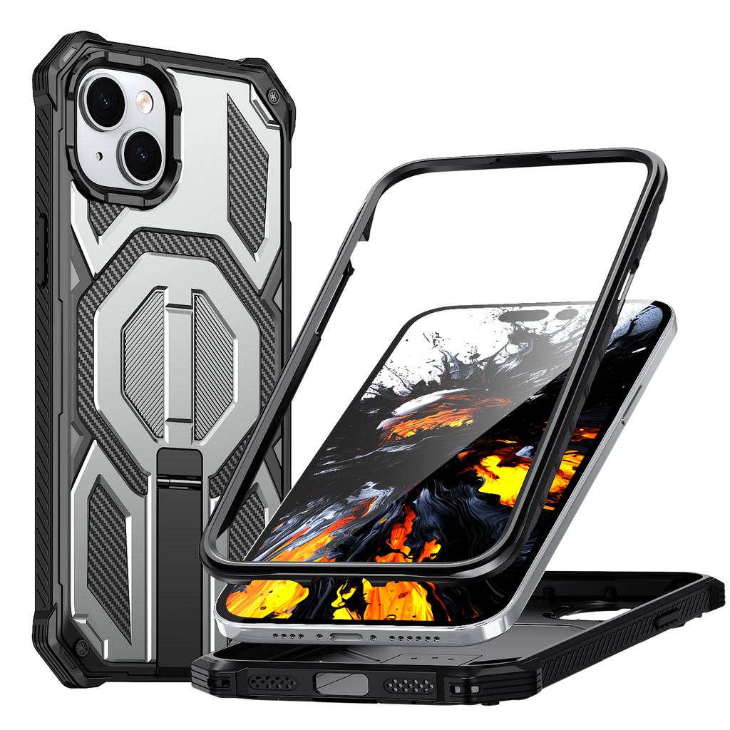 For iPhone 13 Magnetic Case Rotating Kickstand PC + TPU Shockproof Drop-proof Phone Cover