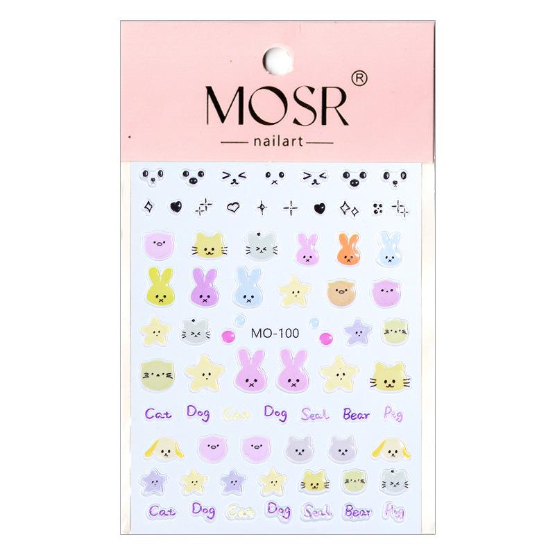 Vibrant Summer Cartoon Nail Stickers - Goofy Jelly Bear & Rabbit Embossed Decals