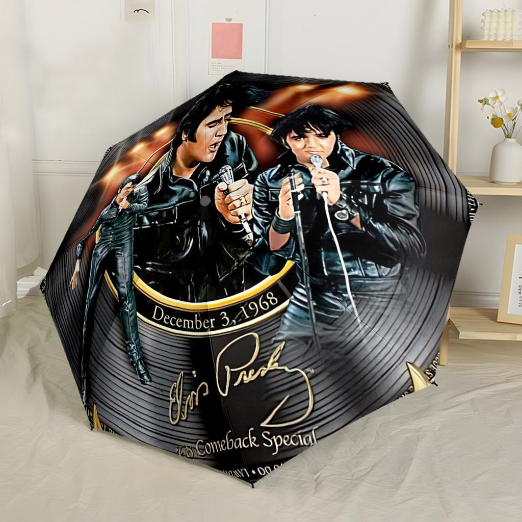 Legenda Rock And Roll Elvis Automatyczny Parasol Składany Parasol z 8 Żebrami Wytrzymały Plastik i Żelazo Parasol na Każdą Porę Roku do Podróży Stylowy Dodatek