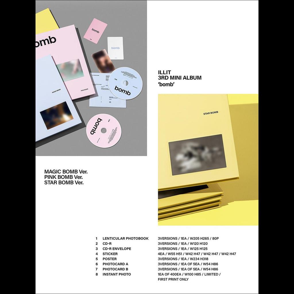 ILLIT Bombowy 3. minialbum (BOMBA MAGICZNA Wersja. / RÓŻOWA BOMBA Wersja. / BOMBA GWIAZDOWA Wersja)