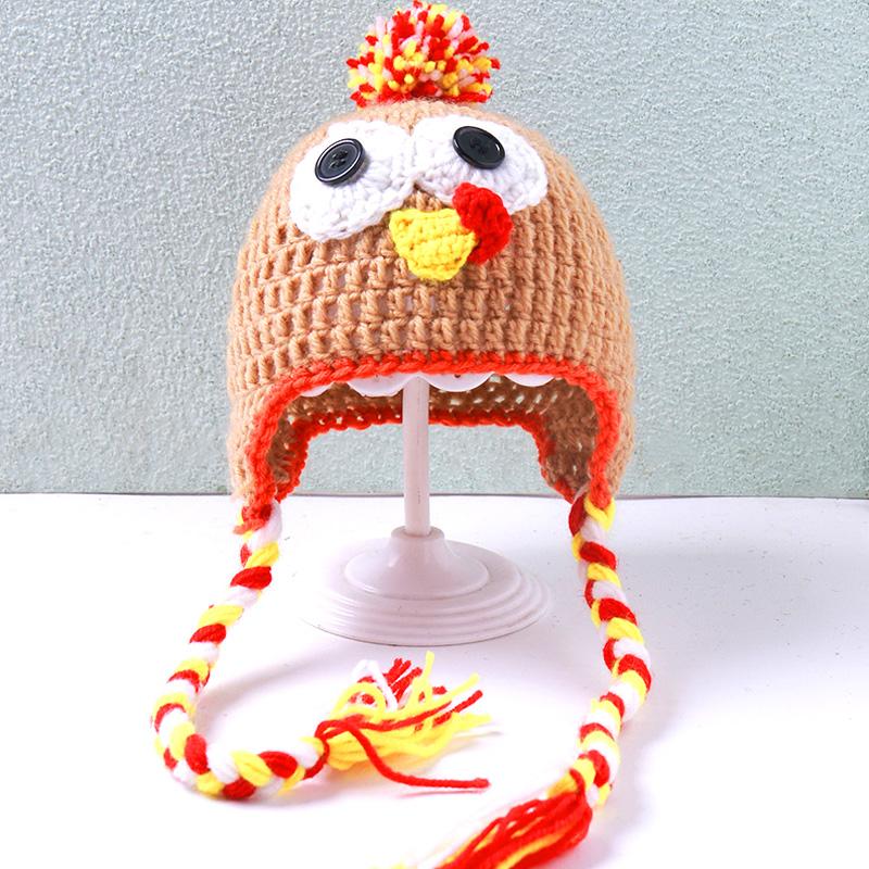 3D Funny Turkey Cap Crochet Hat Beanies Thanksgiving Day Knitted Handmade Photo Props Party