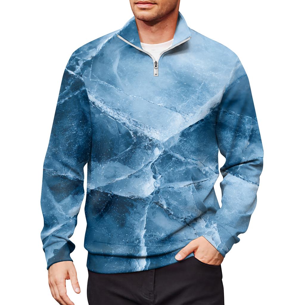 Men's Loose Casual 1/4 Zip Sweatshirt Fashion Printed Long Sleeve Top With Pockets