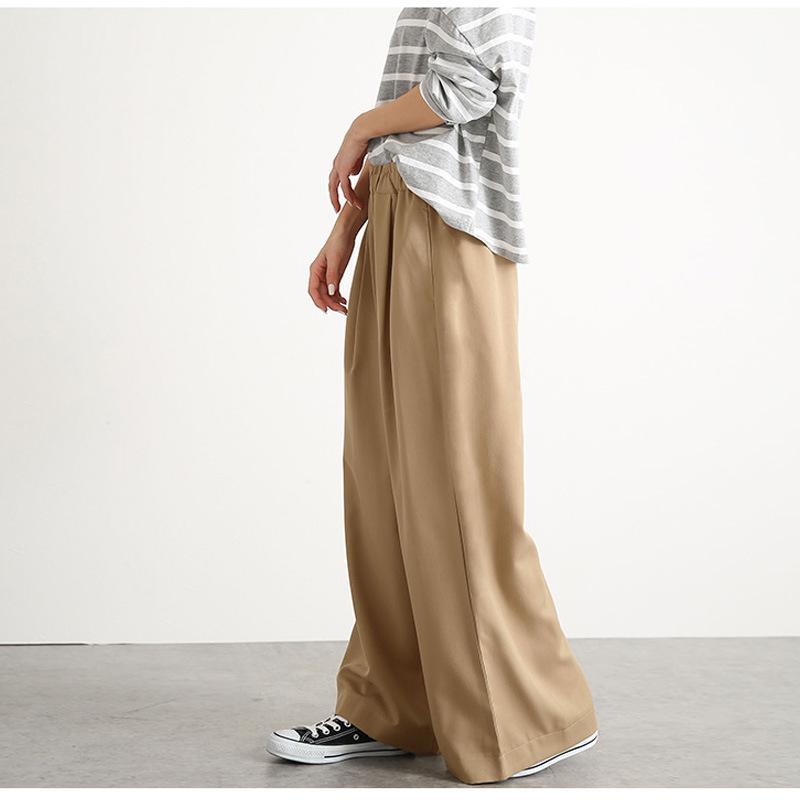 Women's Loose Straight Elastic High Waist Casual Long Wide Leg Trousers