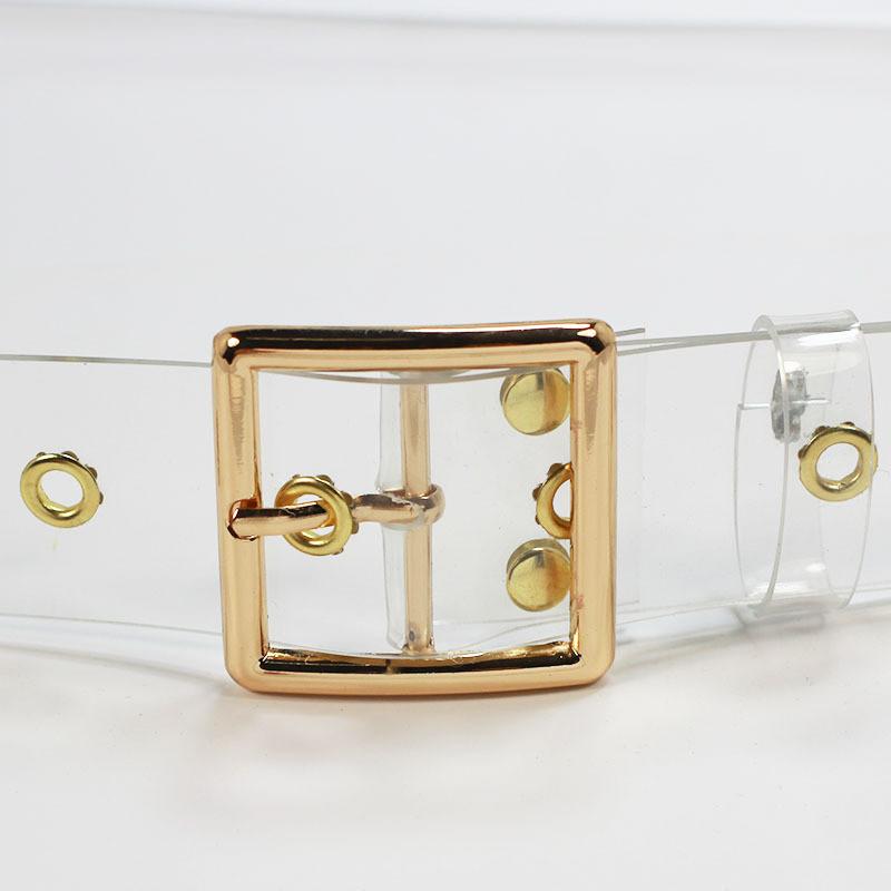 Circular Square Heartshaped Buckle Transparent Resin Belt Porous Belt Womens