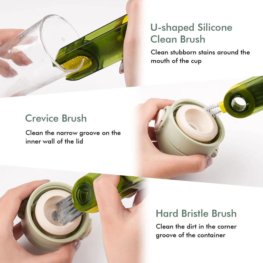 3-in-1 Cleaning Brush Water Bottle Lid Cleaning Brush Silicone Cleaner Multi-Purpose U-Shaped Cup Crevice Cleaning Brush