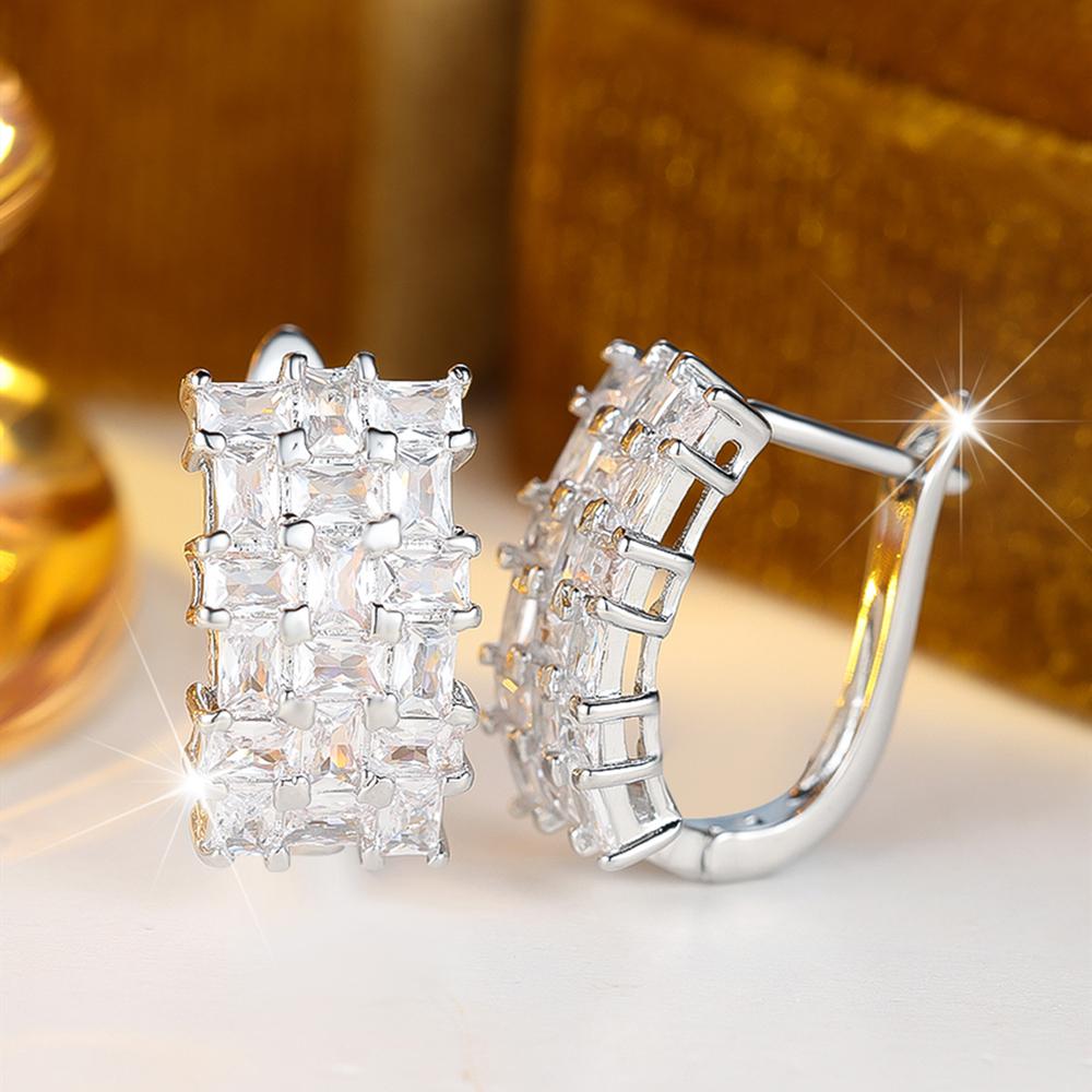 Simple Silver Color Geometric Drop Earrings Ladies' Sparkling White Zircon Wedding Earrings Fine Jewelry Gifts