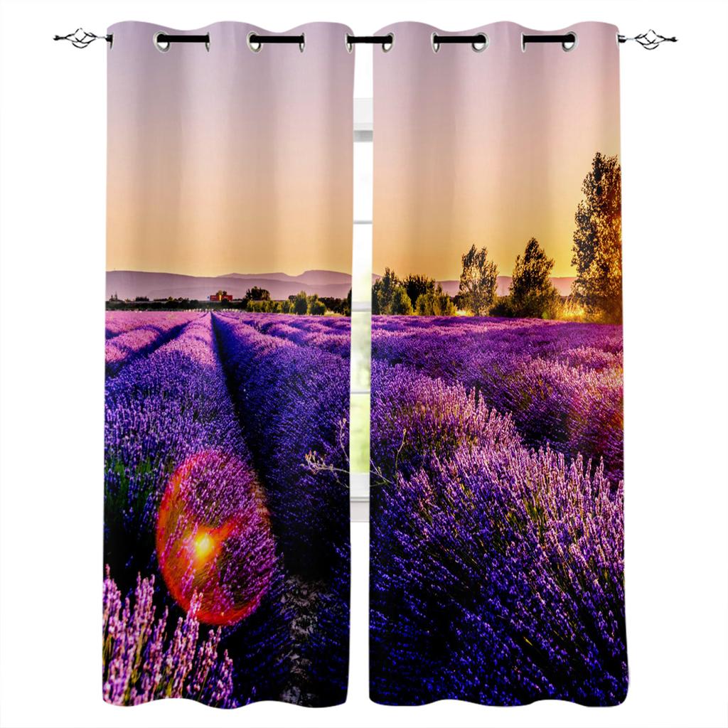 Purple Lavender Flowers Window Curtain For Living Room Bedroom Home Decor Kitchen For Window Drapes