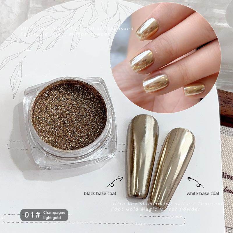 

Metallic Mirror Chrome Nail Powder Holographic Laser Silvery Golden Nail Rubbing Glitter Pigment UV Gel Polish Mirror Powde 01# Champagne light gold
