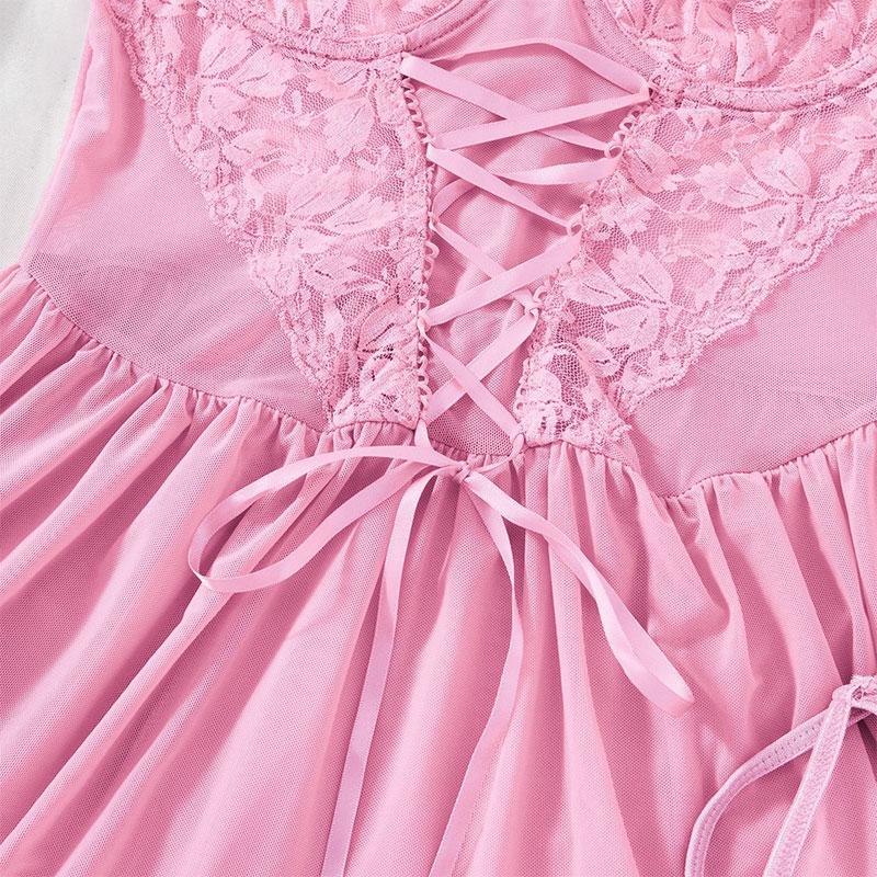 Garter Belt Bra Thong Set Pink Transparent Delicate Lingerie Night Dress Women's Porn Sexy Underwear With Leg Rings Panty Sets
