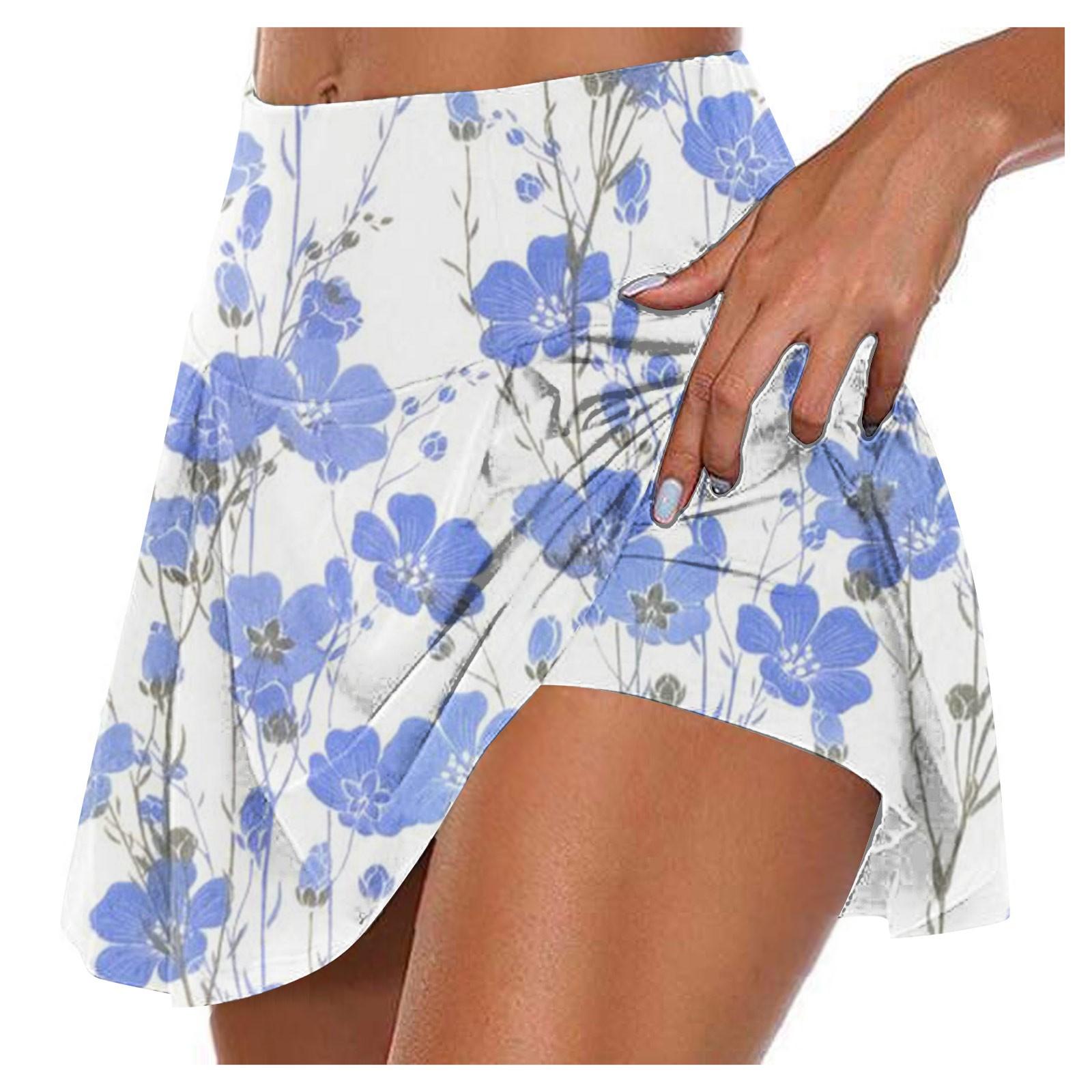 

Женские спортивные эластичные плиссированные теннисные юбки для бега, йоги, внутренние шорты, эластичные спортивные шорты для гольфа S синий