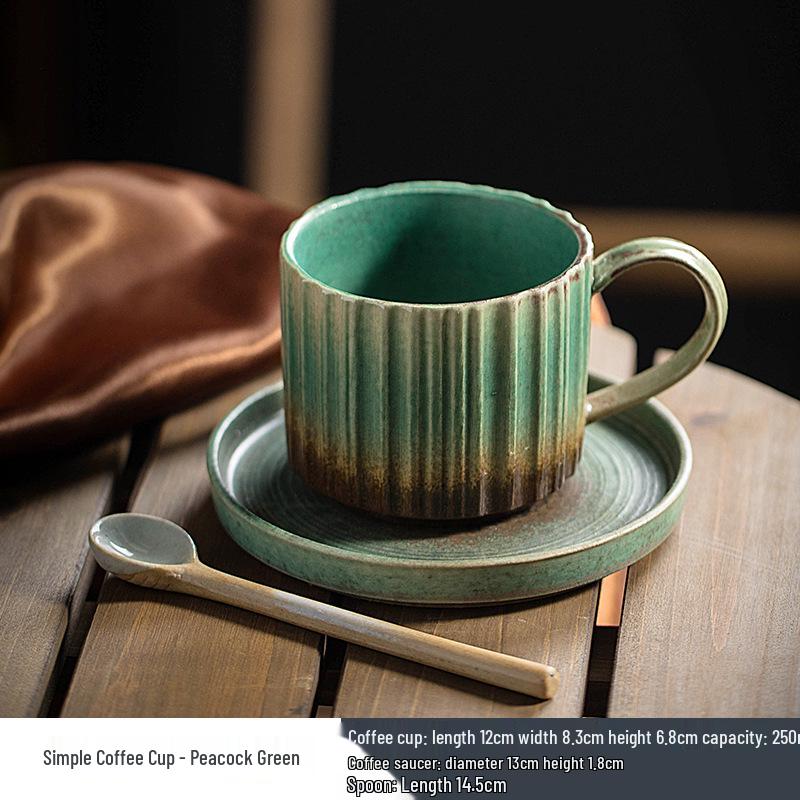 Handmade Retro Ceramic Coffee Cup and Saucer Set - Creative, Simple Design