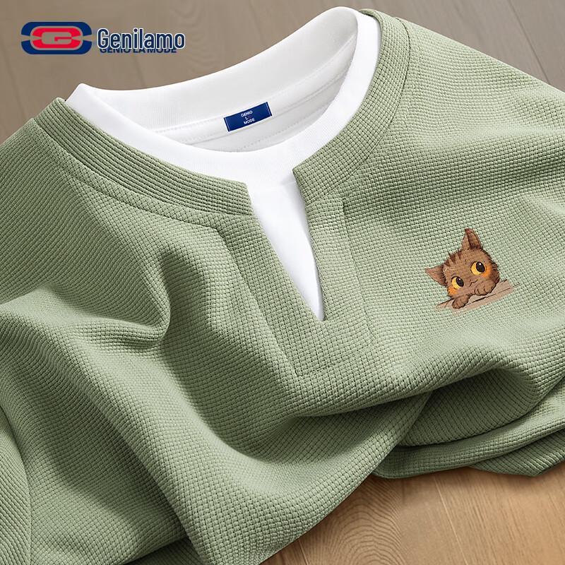 Мужская повседневная вафельная футболка с длинным рукавом GENIOLAMODE 2XL