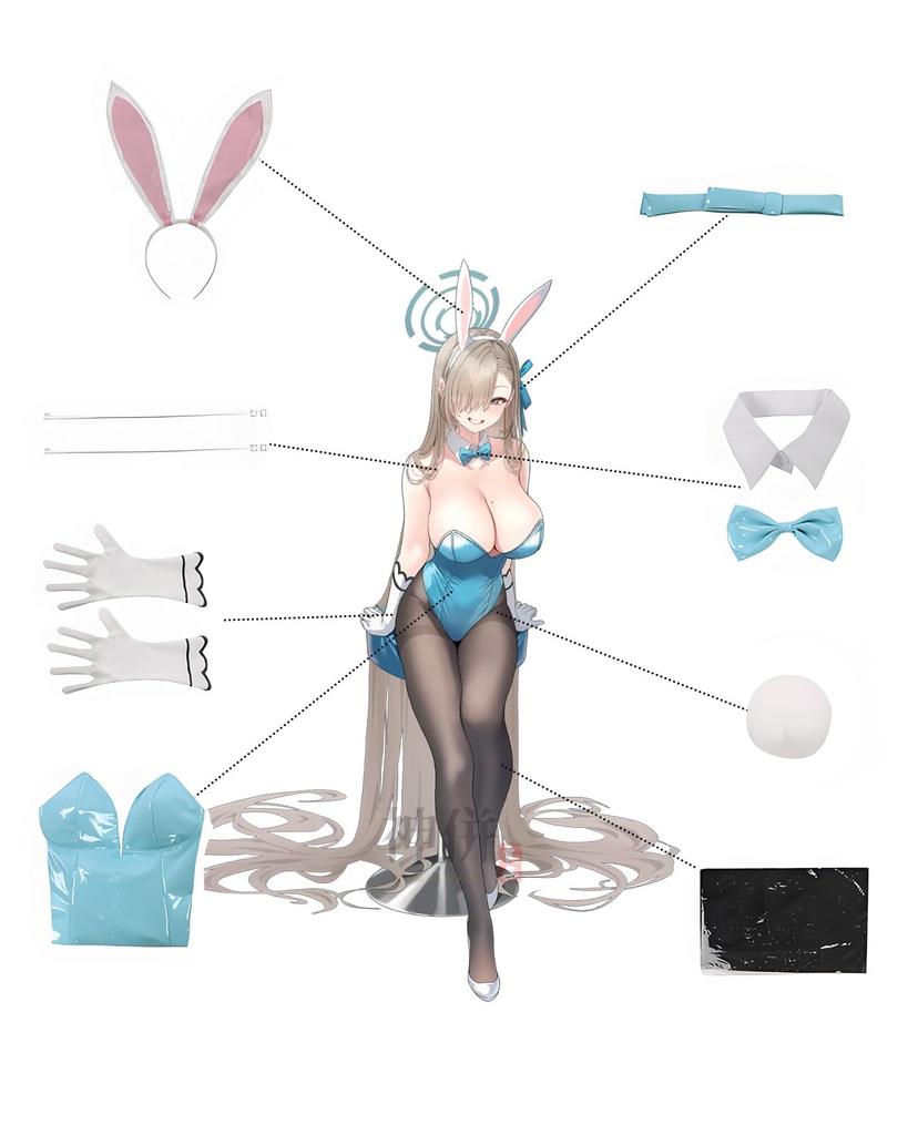 Ichinose Asuna Cosplay Bunny Suit with Bunny Ears from Zero One Blue Full Set for Adults [Excellent Quality] Archive, (Size M)