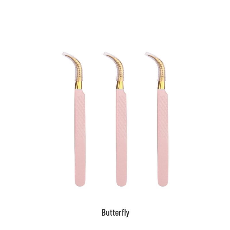 High Precision Stainless Steel Eyelash Extension Tweezers in Light Pink Mesh Pattern