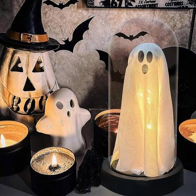 Halloween Cute Ghost Night Light Indoor Decoration Light Up Ghost In Plastic Cloche Halloween Decorations for Home Party Decor