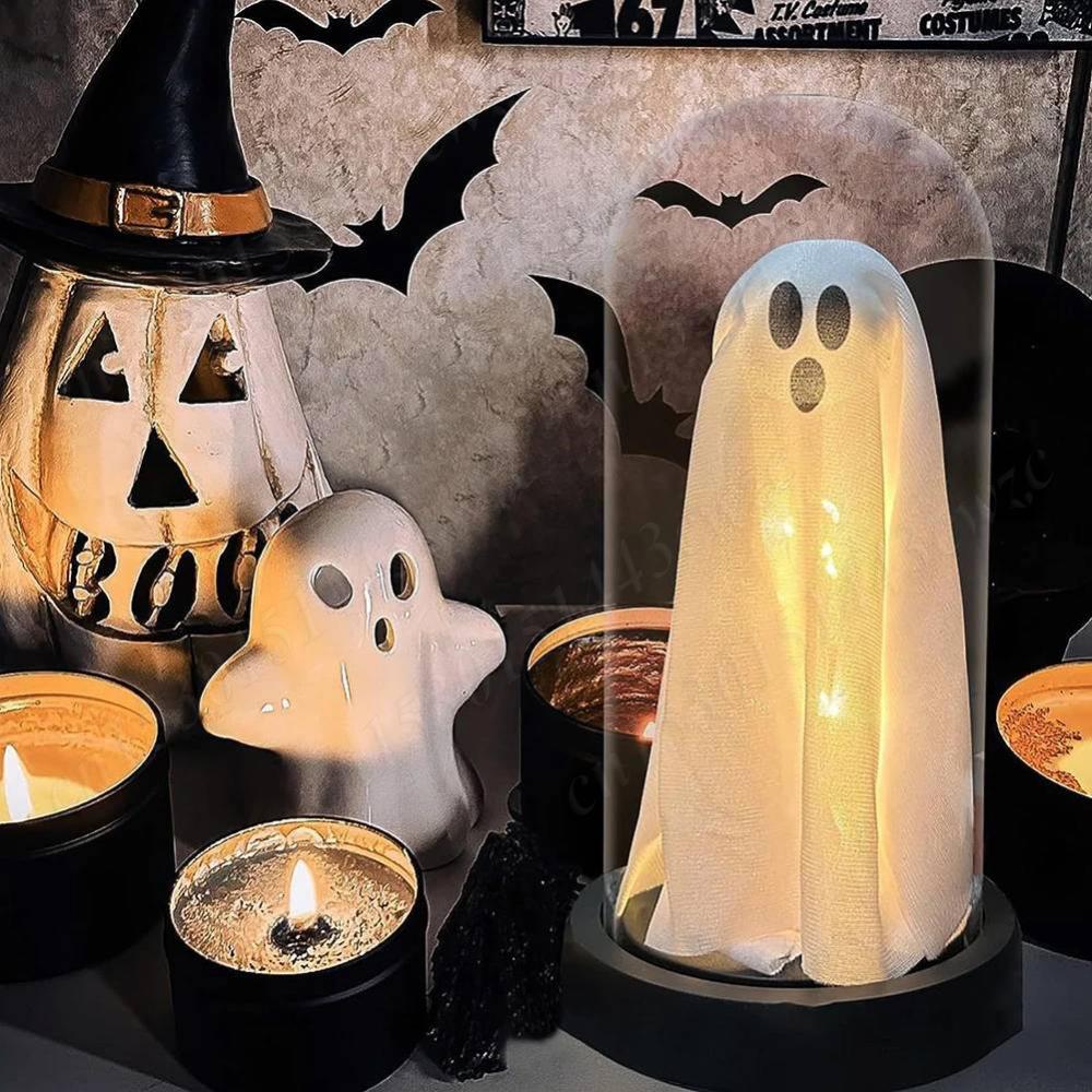 Halloween Cute Ghost Night Light Indoor Decoration Light Up Ghost In Plastic Cloche Halloween Decorations for Home Party Decor