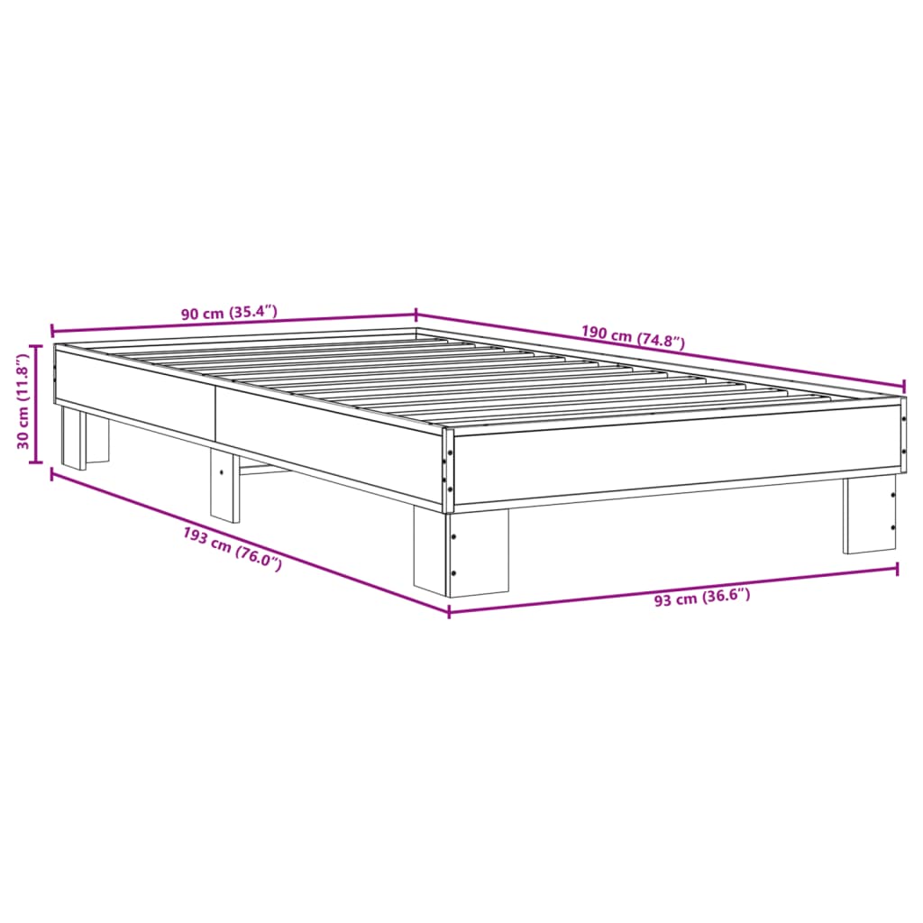 Black Bed Frame 90 x 190 cm Particleboard and Metal