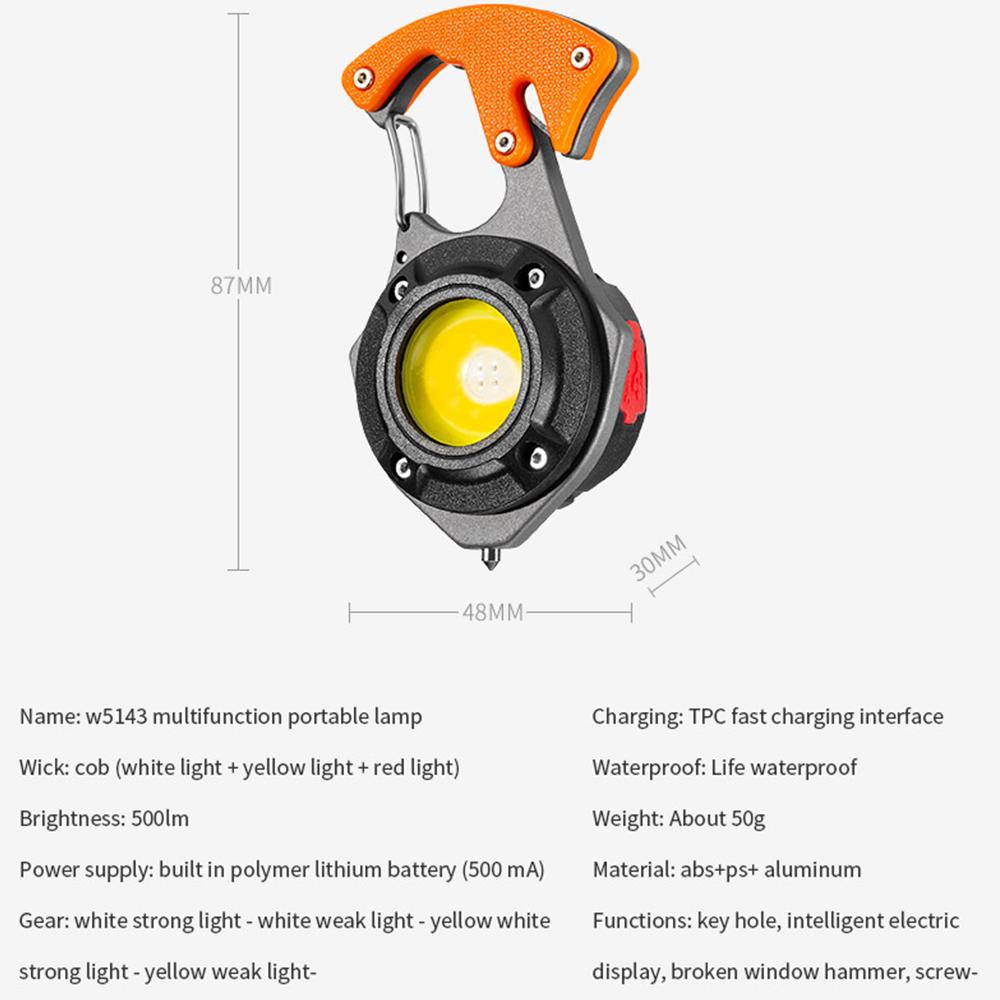 COB Mini Keychain Lamp LED Flashlight Work Light Outdoor Camping Lantern Emergency Wrench Hammer Lamp
