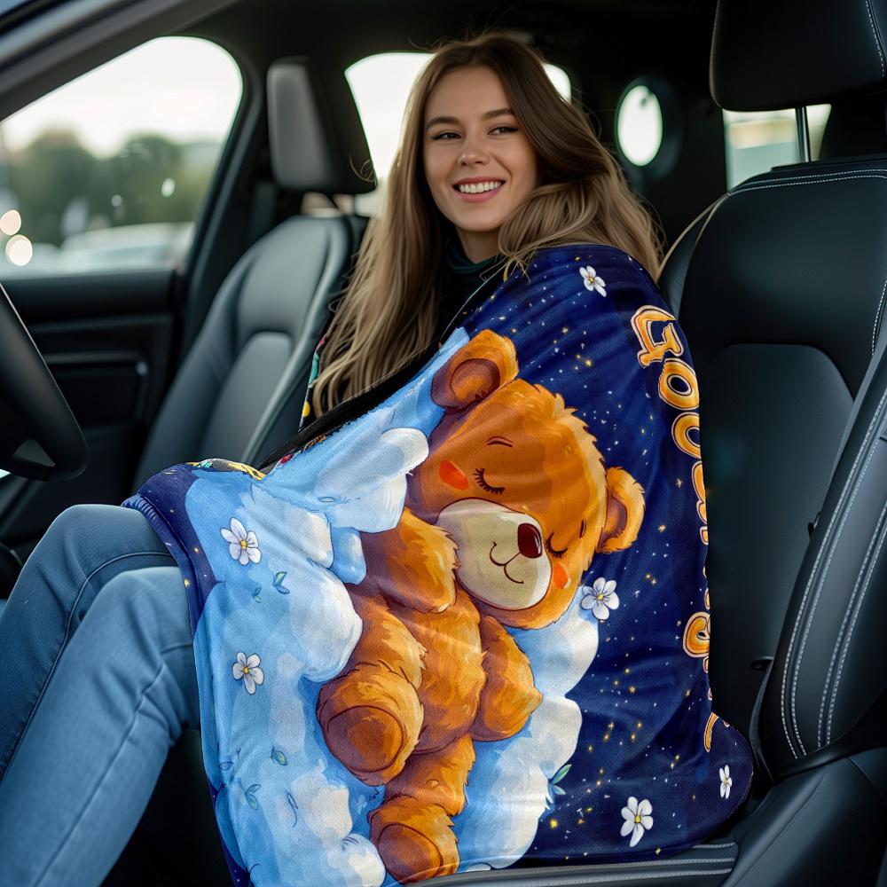 Goodnight teddy bear cloud stars moon flannel blanket cute children blanket bedtime comforter nursery room decor soft blanket